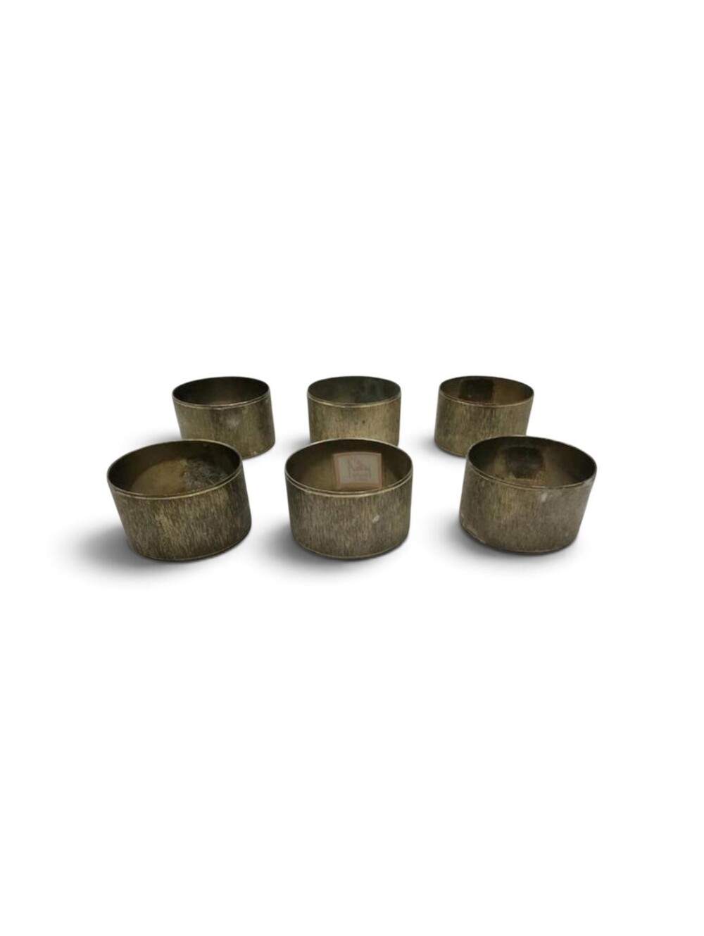 Vintage Audrey Brass Brushed Textured Patina Tone Napkin Rings Set Of 6 Matching